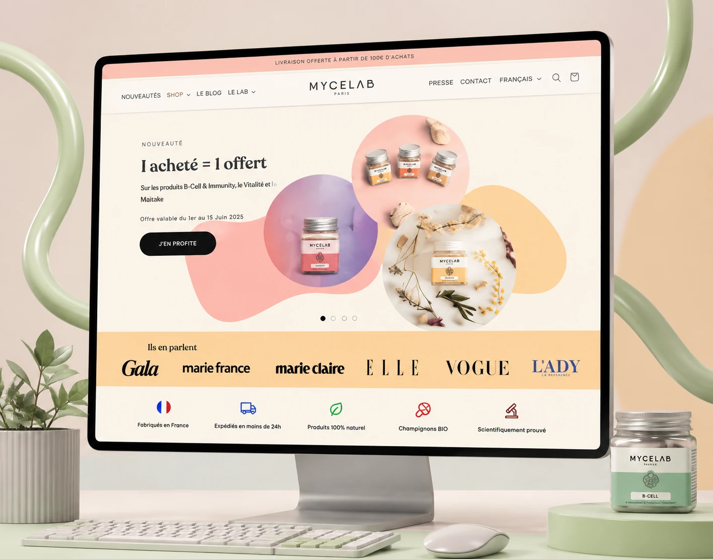 Mycelab Shopify store shown on a desktop screen
